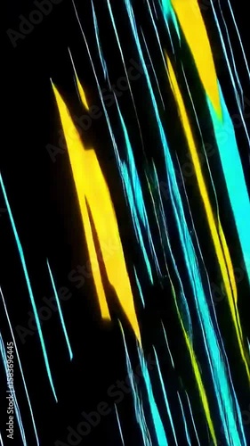 Fire and neon yellow and blue meteor shower, falling on a dark background