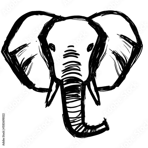 Hand-drawn elephant sketch with prominent features and trunk  