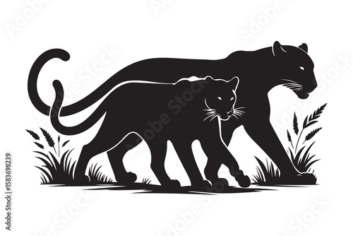 Silhouettes of Two Panthers in a Natural Setting