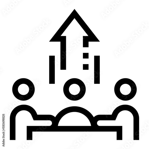 Icono de crecimiento en equipo. Progreso compartido y desarrollo grupal. Grupo de personas con una flecha ascendente encima. Ilustración vectorial