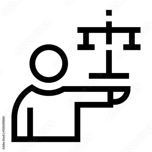 Icono de ética profesional. Integridad y responsabilidad. Persona junto a balanza. Ilustración vectorial