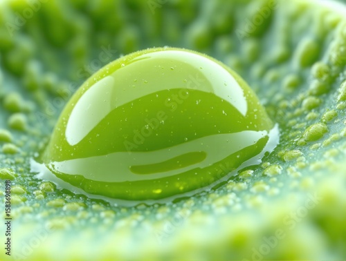 Macro photograph of Collinsella suspended in a droplet of intestinal mucus, with refraction effects. Bacteria, actinobacteria, probiotic, Microbiology, anaerobe, intestinal microbiota.