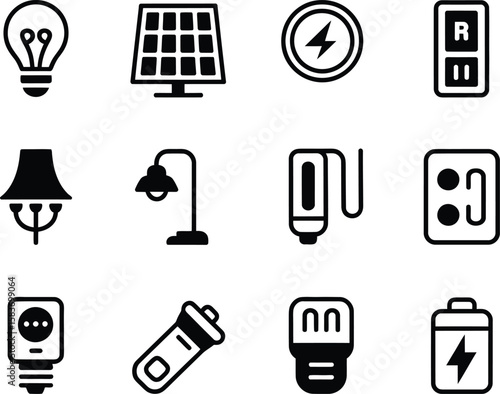 Vector Icons of Various Electrical Appliances and Power Sources