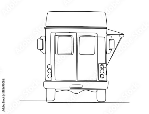 Minimal One Line Drawing of Food Truck Rear View – Urban Street Food Vehicle Illustration