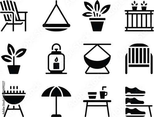 Outdoor Patio Furniture and Accessories Icons