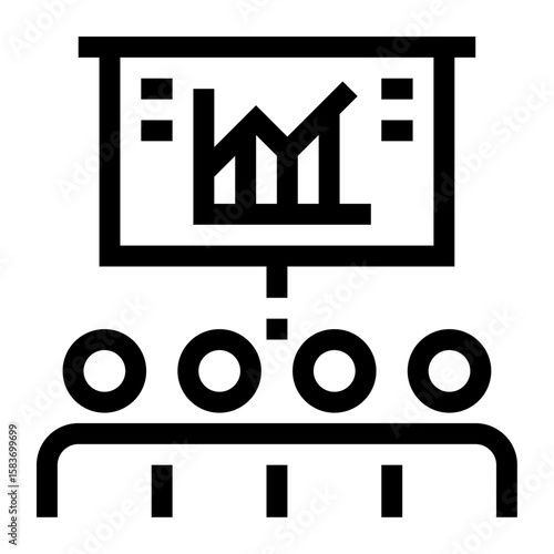 Icono de análisis conjunto. Evaluación grupal e interpretación de resultados. Personas frente a un gráfico de barras. Ilustración vectorial