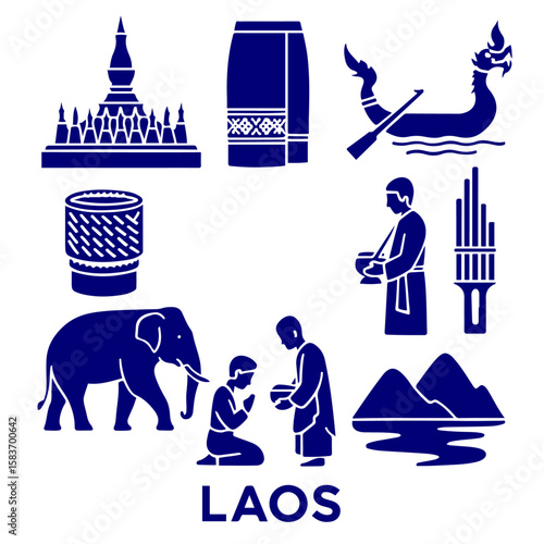 vector isolated blue color laos traditional cultural symbols