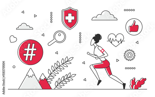 Sport running athlete starts sprint marathon. Healthy body shape of competition runner vector monocolor illustration