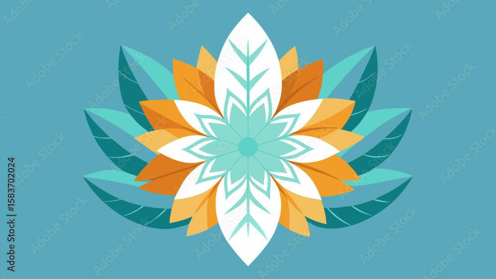 Fototapeta premium Teal Orange White Layered Feather Flower Vector Graphic