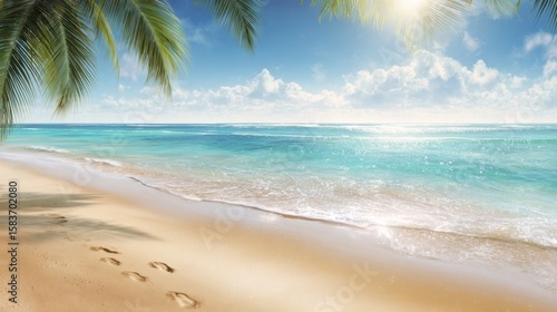 Wallpaper Mural The serene beach with footprints and a vibrant ocean backdrop. Torontodigital.ca