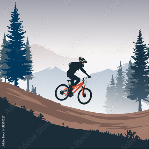 Mountain biker riding downhill on a mountain trail