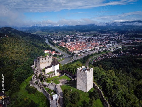 Canvas Print Ancient Celje Castle aerial view, Slovenia