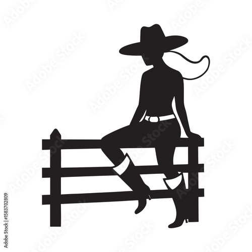 Cowgirl Sitting Casually On Fence Rail