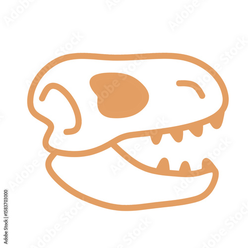 Dinosaur Skull Fossil Icon: A simplified outline vector icon of a dinosaur skull, evoking themes of paleontology, ancient life, and archaeological discovery of prehistoric eras.