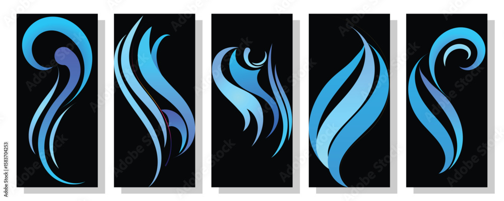 Fototapeta premium This image features flowing, stylized blue waves against a white background with set.