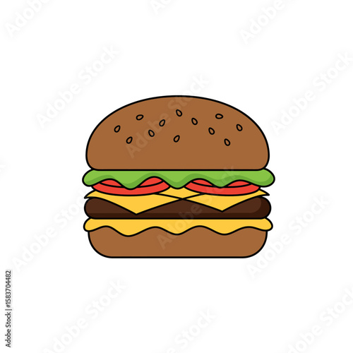 Brown Hamburger Icon Lettuce Tomato Cheese Simple Design