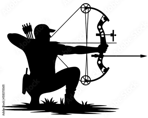 Archer silhouette aiming with compound bow