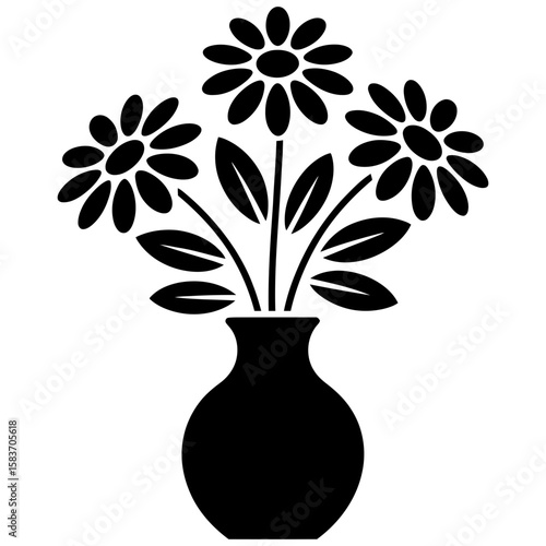 Black flower arrangement in a vase icon