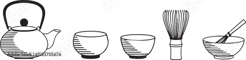 Traditional japanese matcha tea ceremony utensils set silhouette