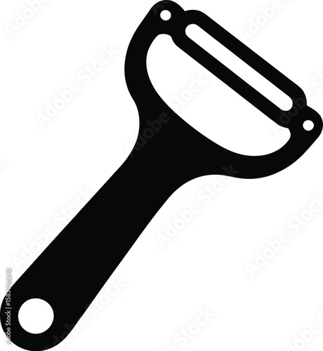 Simple black silhouette icon of a vegetable peeler on a white background