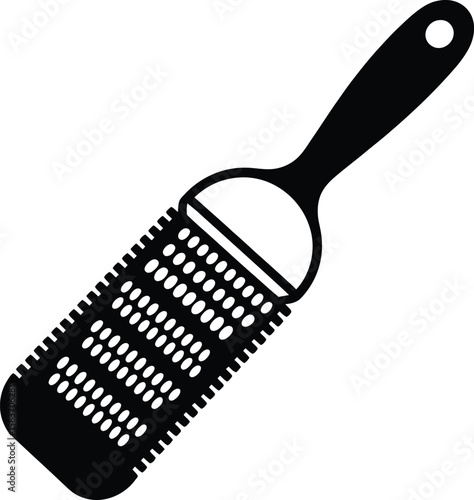 Simple black silhouette of a handheld grater with a hole in the handle