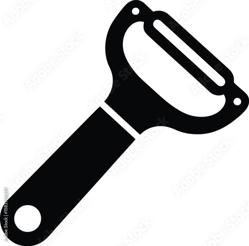 Simple black silhouette of a swivel blade vegetable peeler