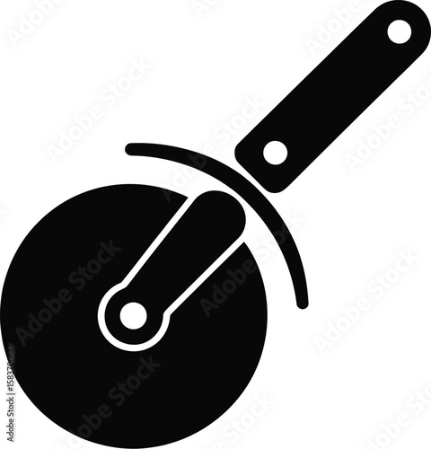 Simple black silhouette of a pizza cutter on a white background