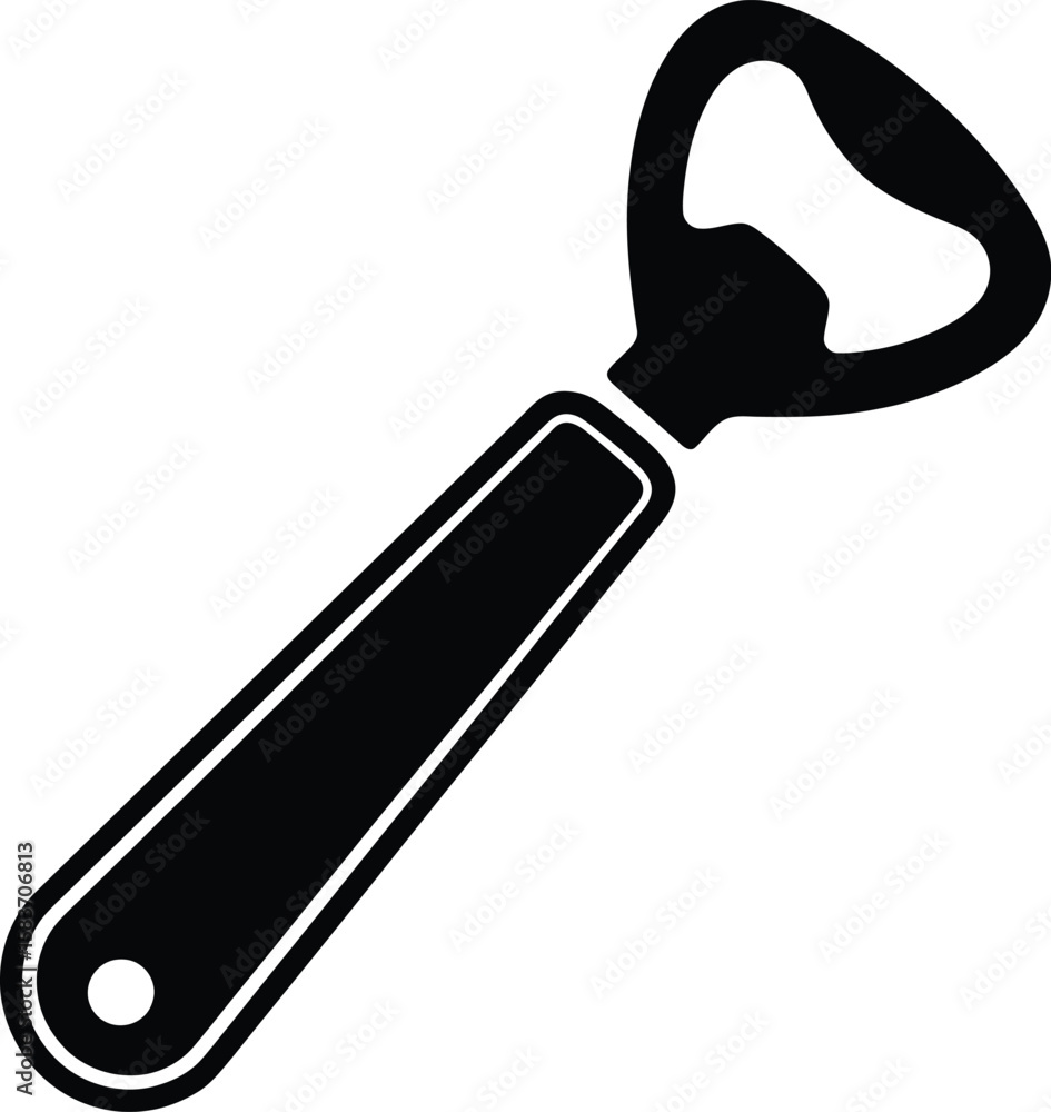 Simple black silhouette of a classic bottle opener on a white background Simple black silhouette of a classic bottle opener on a white background