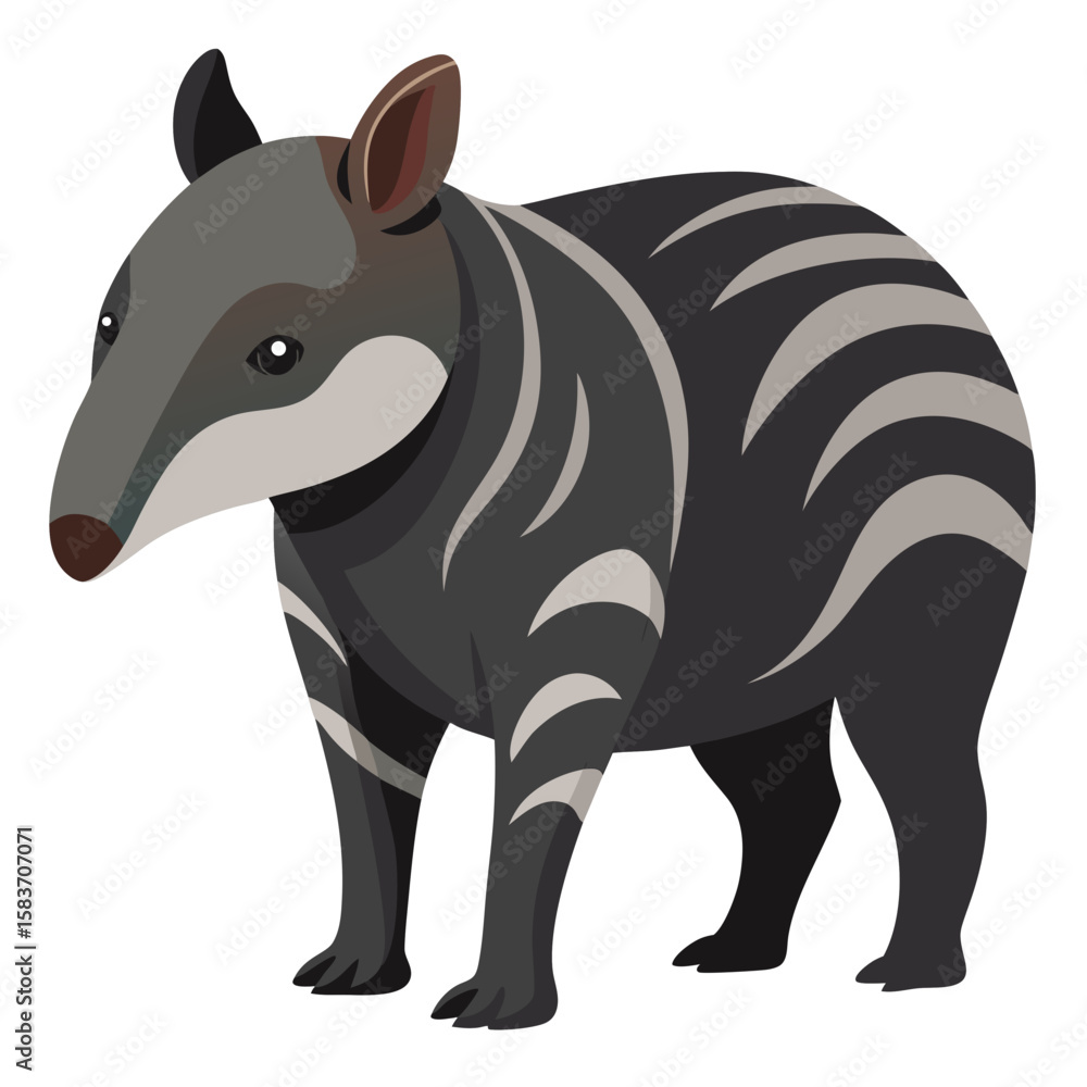Fototapeta premium Illustration of a young malayan tapir with striped pattern isolated on white background