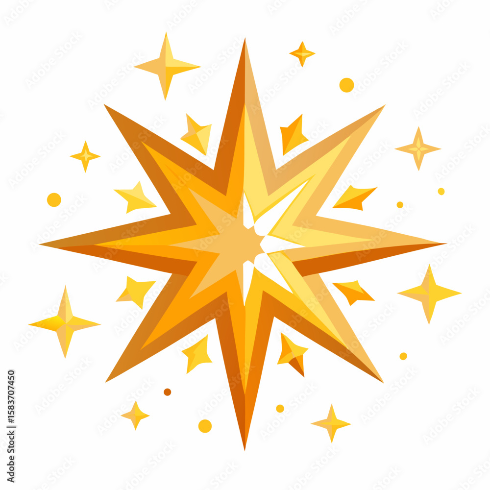 Obraz premium Bright golden starburst explosion with sparkling stars isolated on white background