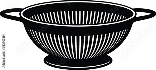 Simple black silhouette of a kitchen colander with handles