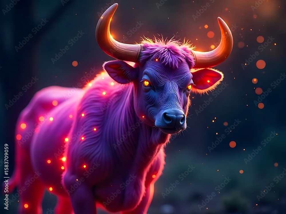 Glowing mystical fantasy bull fire high resolution picture Glowing mystical fantasy bull fire high resolution picture