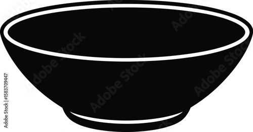 Simple black silhouette of a round bowl on a white background