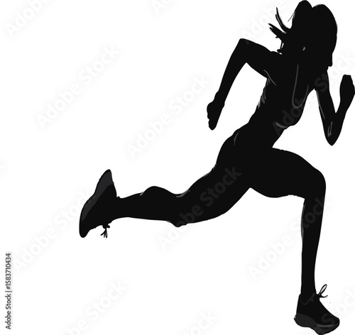 Silhouette of a Female Runner in Motion – Athletic Woman Sprinting, Fitness, Sports Training Vector Illustration