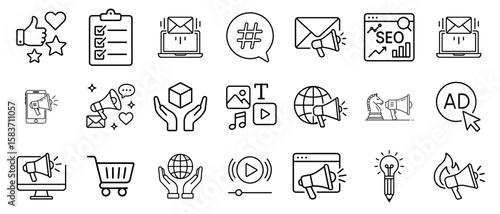 Digital Marketing Strategy Icons in Thin Line Style