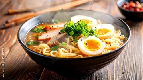 Japanese ramen dish with hot smoke