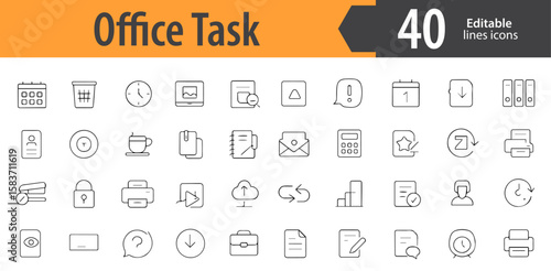 Canvas Print Office Task Line Icons, Checklist, Calendar, File Management, Task Assignment, R