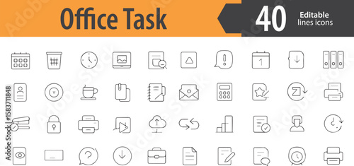 Canvas Print Office Task Line Icons, Checklist, Calendar, File Management, Task Assignment, R