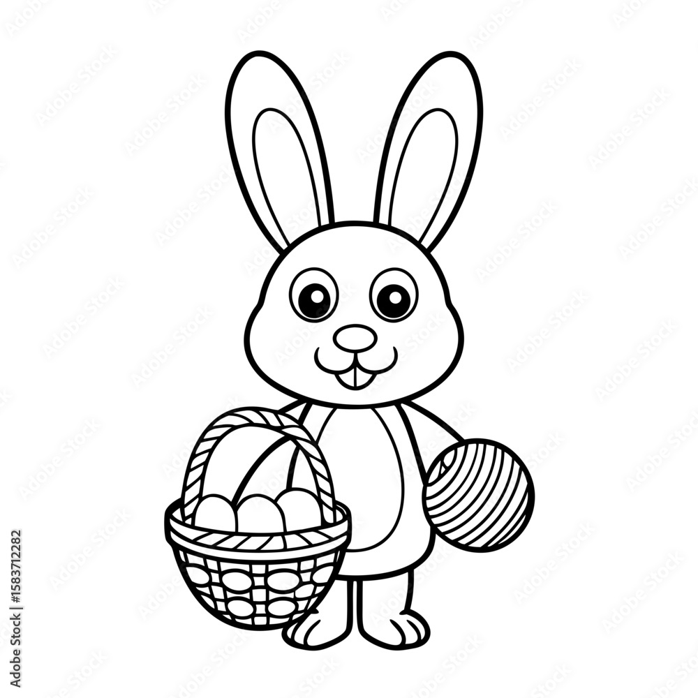 Obraz premium Bunny Holding a Basket of Eggs Coloring Page