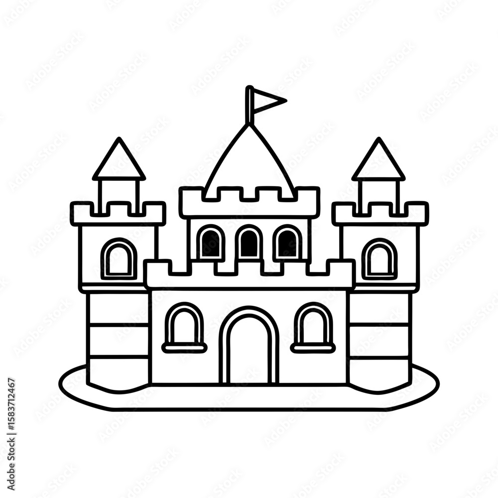 Fototapeta premium Castle with a Moat and Flag Coloring Page