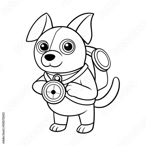 Dog with a Backpack and Compass Coloring Page
