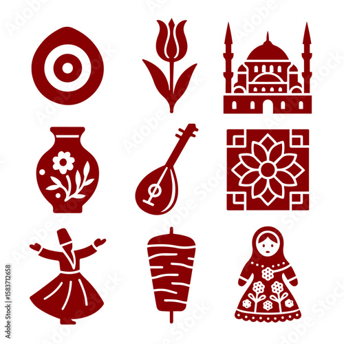 vector isolated red color turkey traditional cultural symbols
