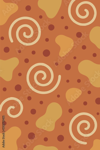 Flat vector background with spirals, dots and organic irregularity