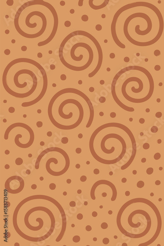 Flat vector background with spirals, dots and organic irregularity