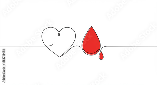 Heart and blood drop illustration in a minimal line style  
