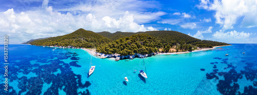 Greece sailing Greek travel. Aerial panoramic drone view of  Kastani - most b...