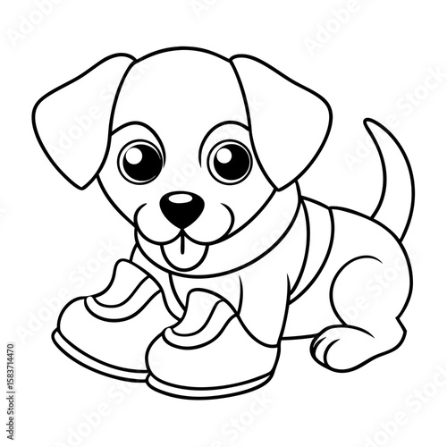 Puppy Chewing on a Shoe Coloring Page
