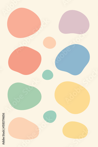 Flat vector pastel blob shapes floating on cream background with lots of whitespace