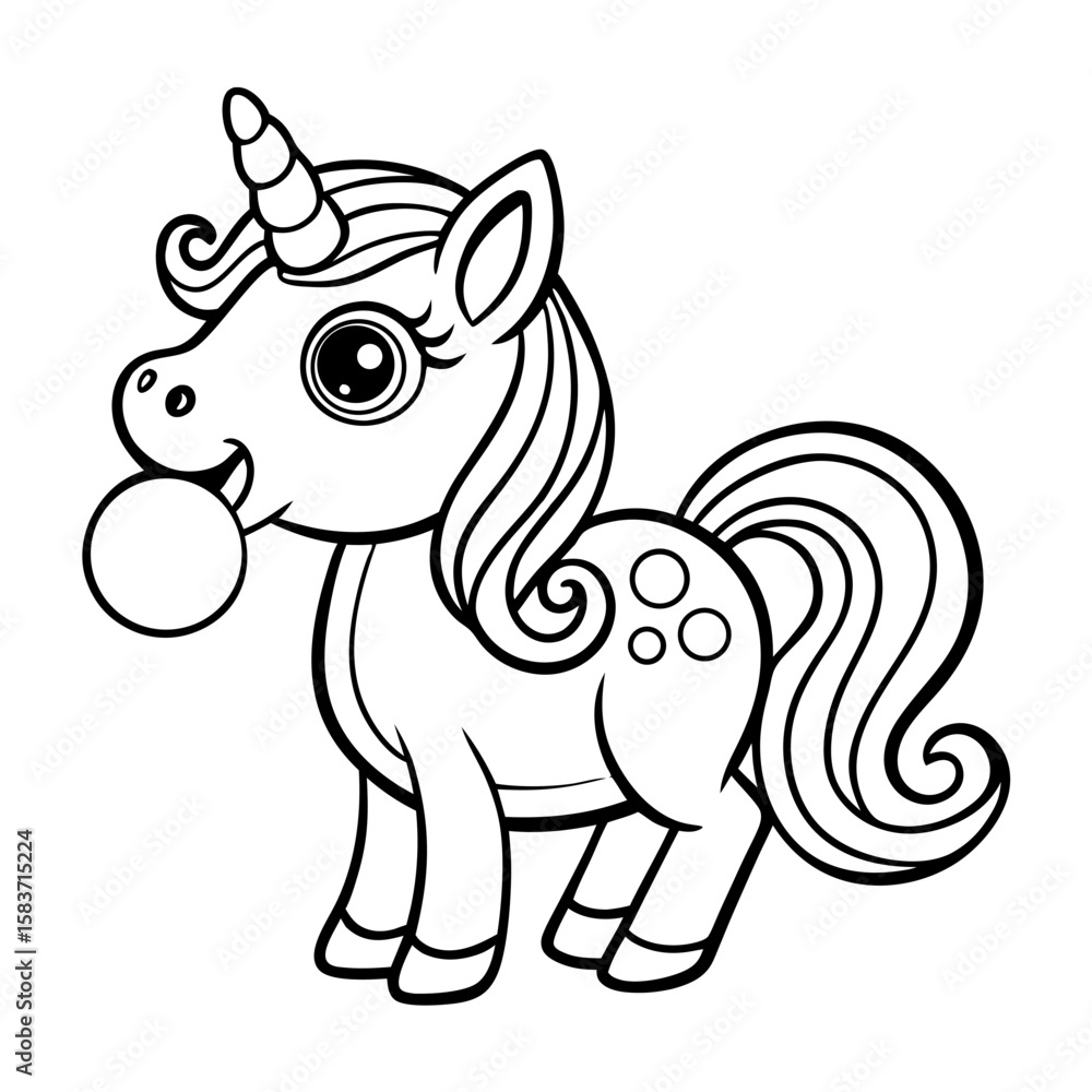 Naklejka premium Unicorn Blowing Bubbles Coloring Page