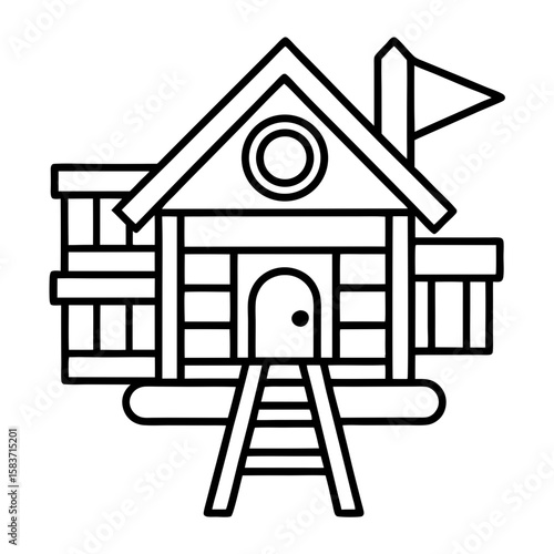 Treehouse with a Ladder and Flag Coloring Page